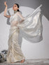 Royal Affair White Gold Organza Saree with Embroidered Blouse Fabric
