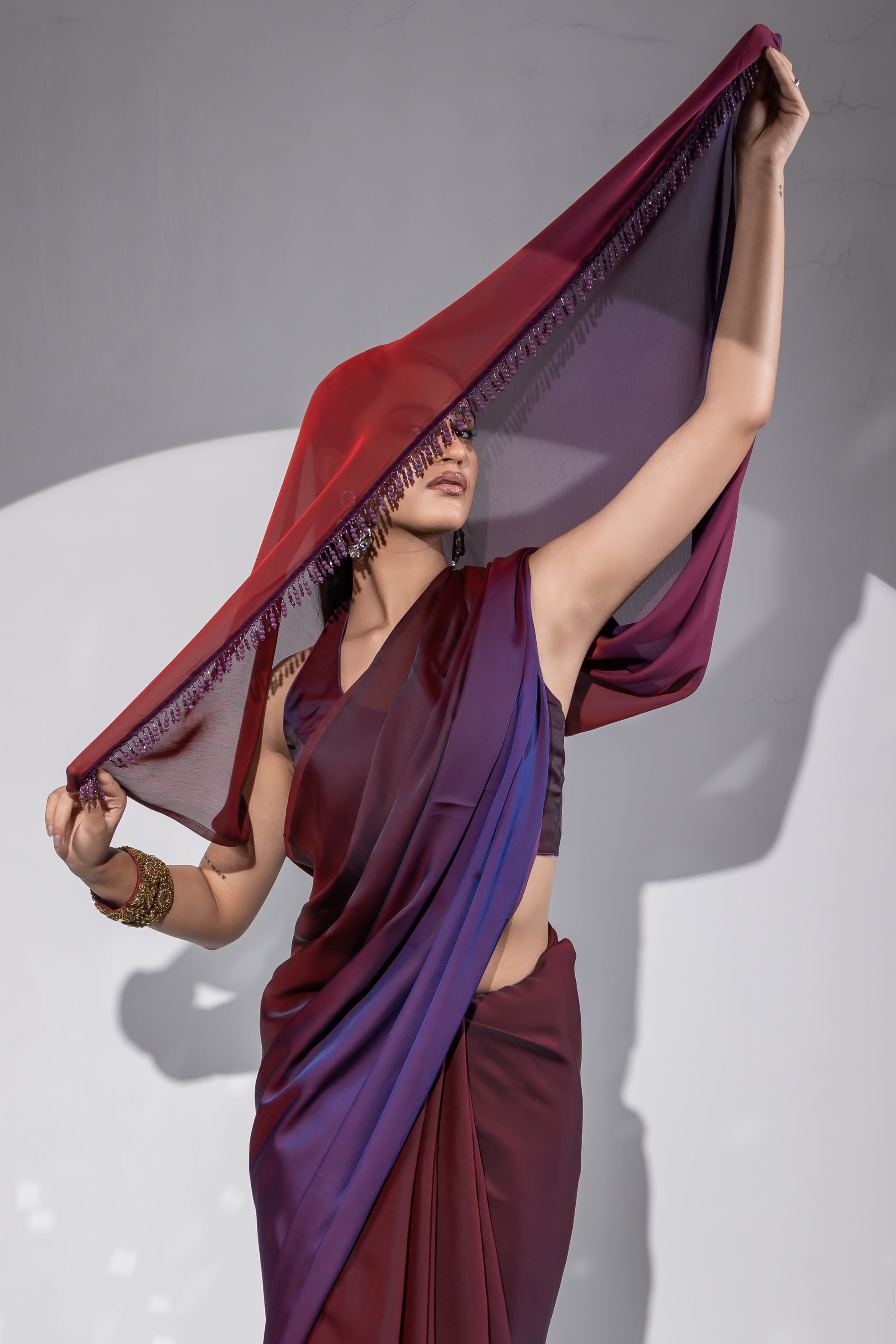 Exotic raisin ombre chiffon with beads and blouse fabric — view 2