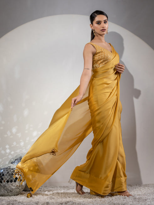 Float in Spring Yellow Butter Chiffon with Embroidered Blouse Fabric