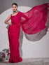 Romantic Crimson Butter Chiffon Saree with Embroidered Blouse Fabric