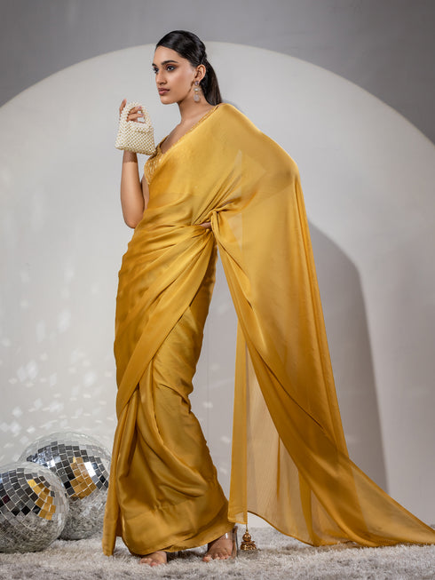 Float in Spring Yellow Butter Chiffon with Embroidered Blouse Fabric