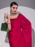 Romantic Crimson Butter Chiffon Saree with Embroidered Blouse Fabric