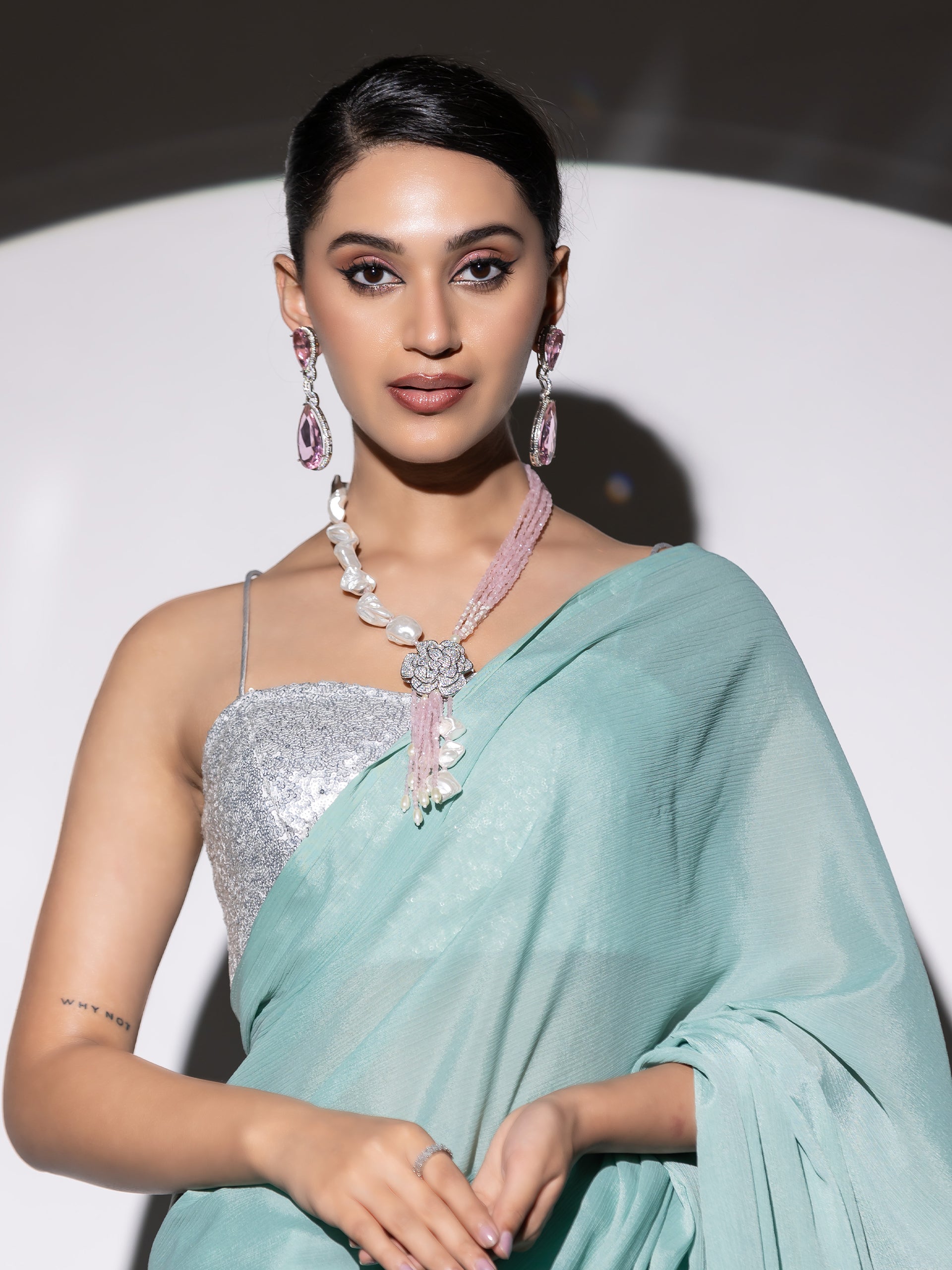 Bora Bora Blue Saree with Silver Lace