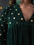 Women's Green Velvet Top with Sequined Sleeves and Yoke 2 Piece Set | Straight Fit, V Neck, 3/4 Sleeves, Pants, Partywear, (Velvet)