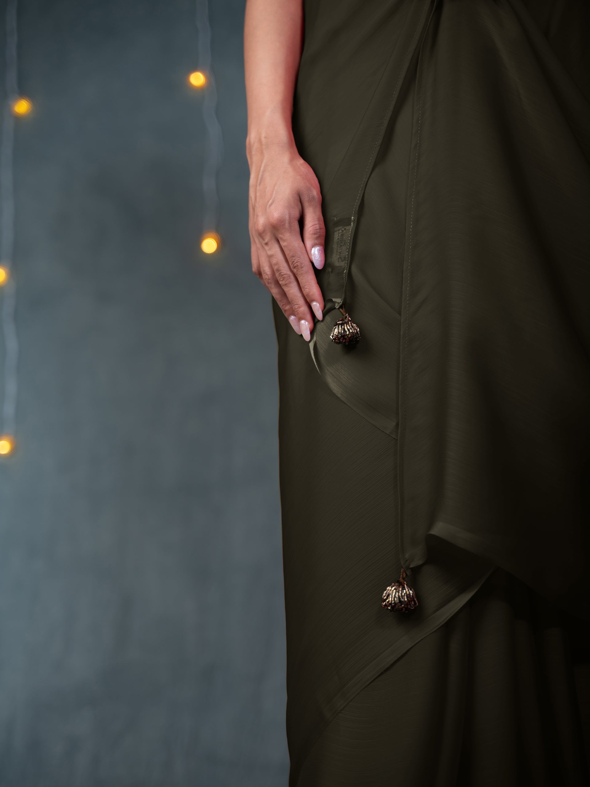 Khaki Saree with Embroidered Blouse Fabric