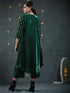 Women's Green Velvet Top with Sequined Sleeves and Yoke 2 Piece Set | Straight Fit, V Neck, 3/4 Sleeves, Pants, Partywear, (Velvet)