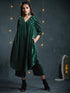 Women's Green Velvet Top with Sequined Sleeves and Yoke 2 Piece Set | Straight Fit, V Neck, 3/4 Sleeves, Pants, Partywear, (Velvet)