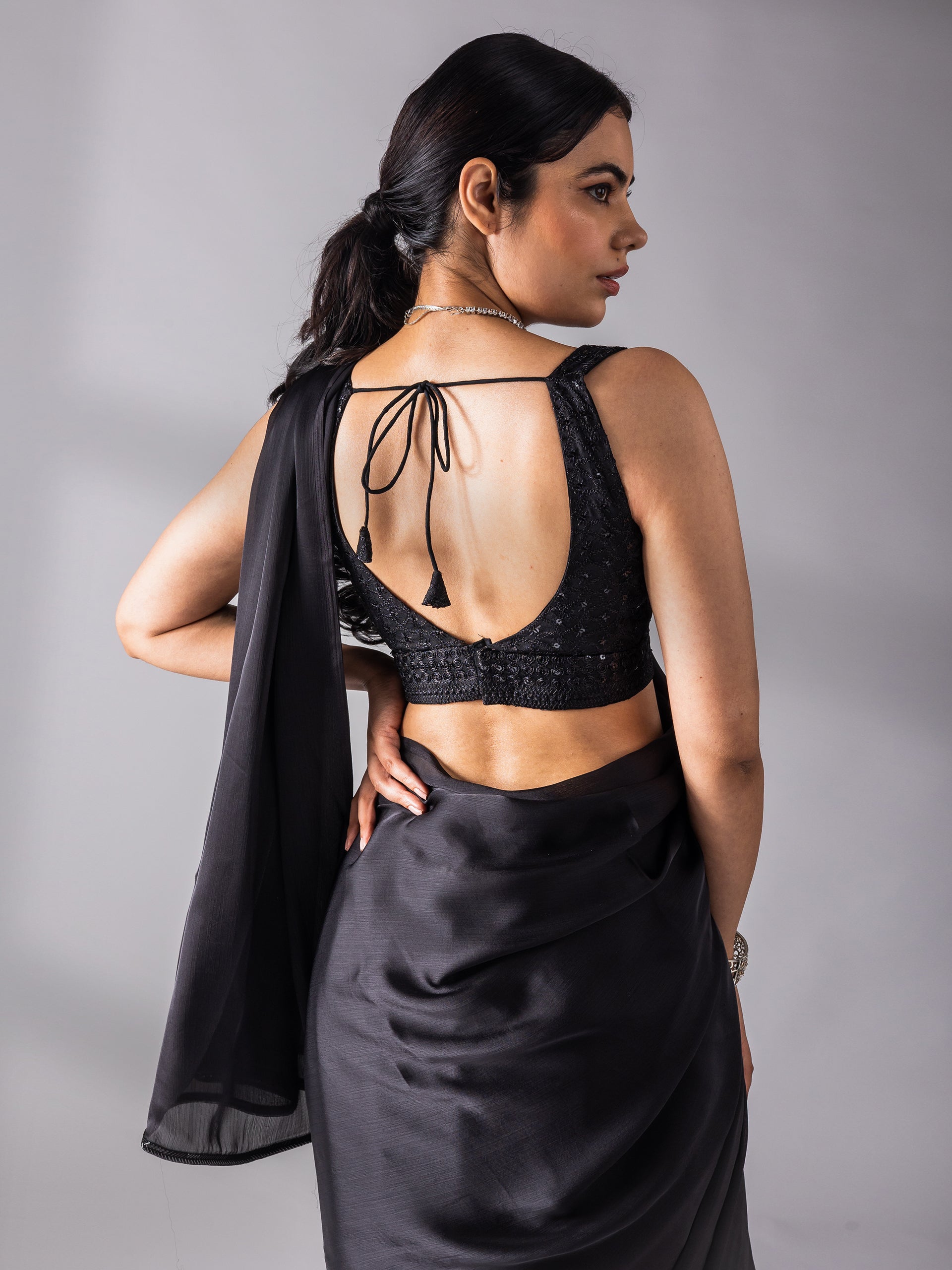 Black Chiffon Saree with Embroidered Blouse Fabric