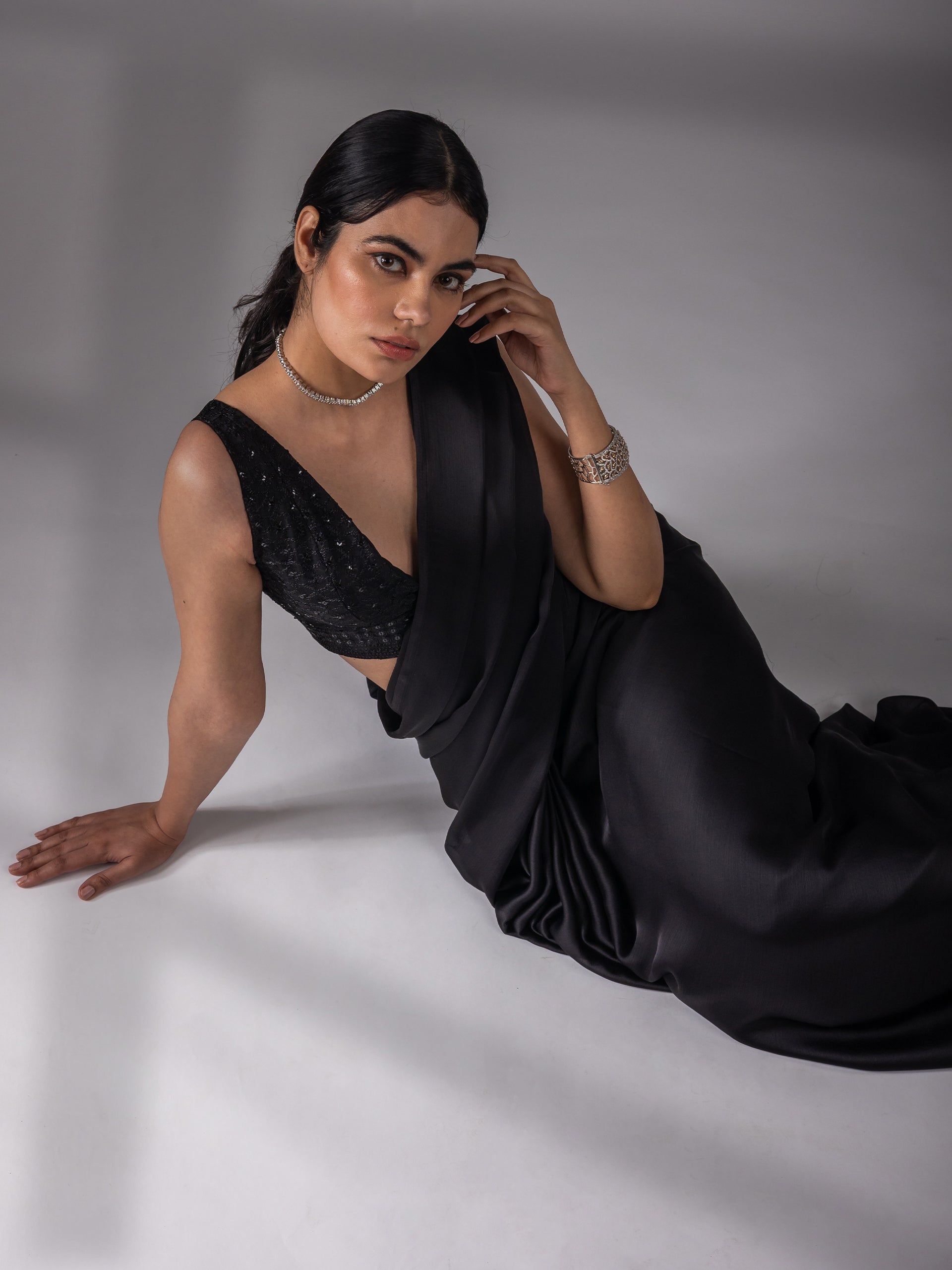 Black Chiffon Saree with Embroidered Blouse Fabric