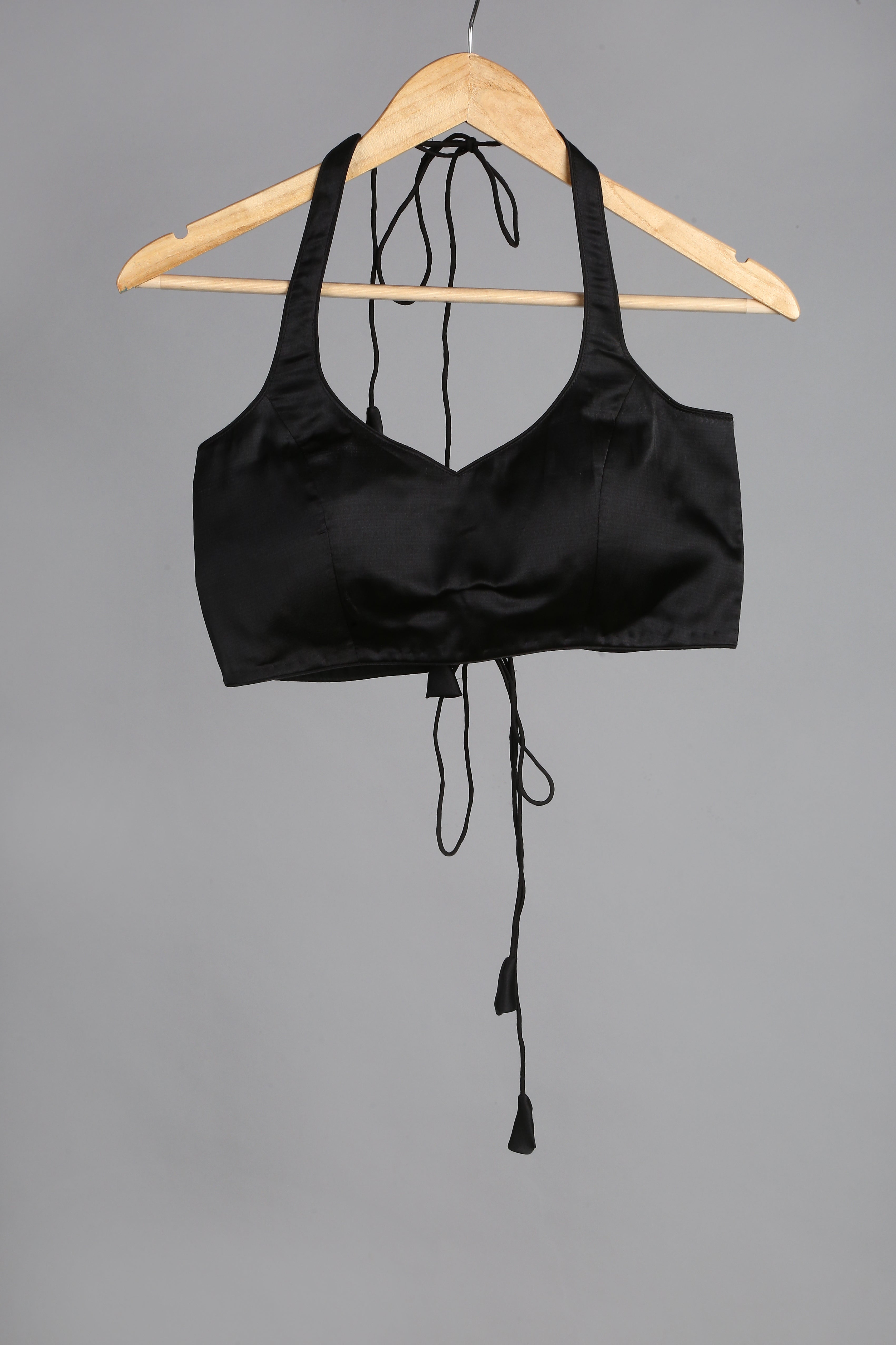 Blouse - Black Satin Halter Blouse