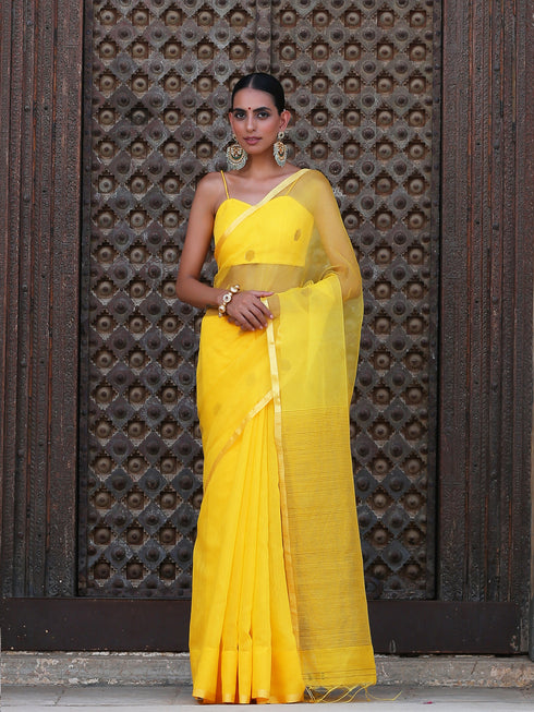 Haldi Chanderi Saree with blouse fabric