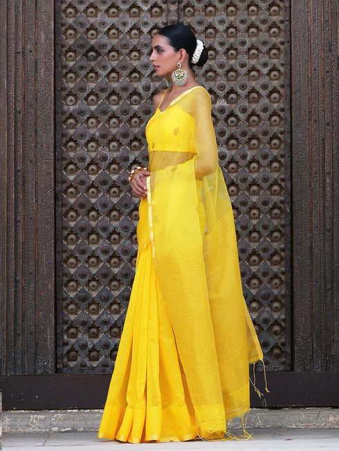 Haldi Chanderi Saree with blouse fabric