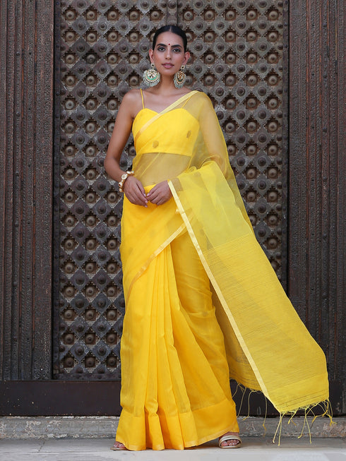 Haldi Chanderi Saree with blouse fabric