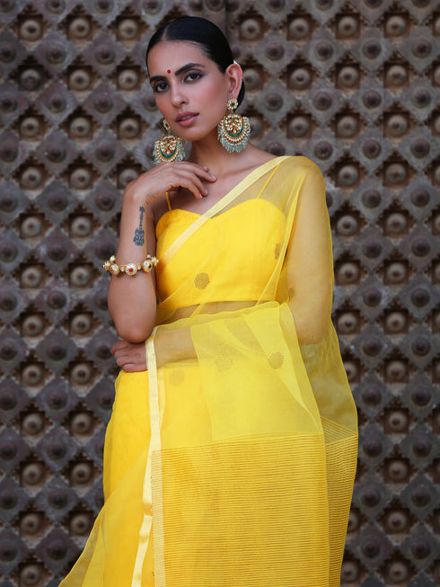 Haldi Chanderi Saree with blouse fabric