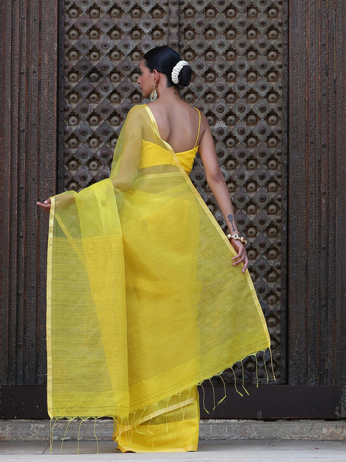 Haldi Chanderi Saree with blouse fabric
