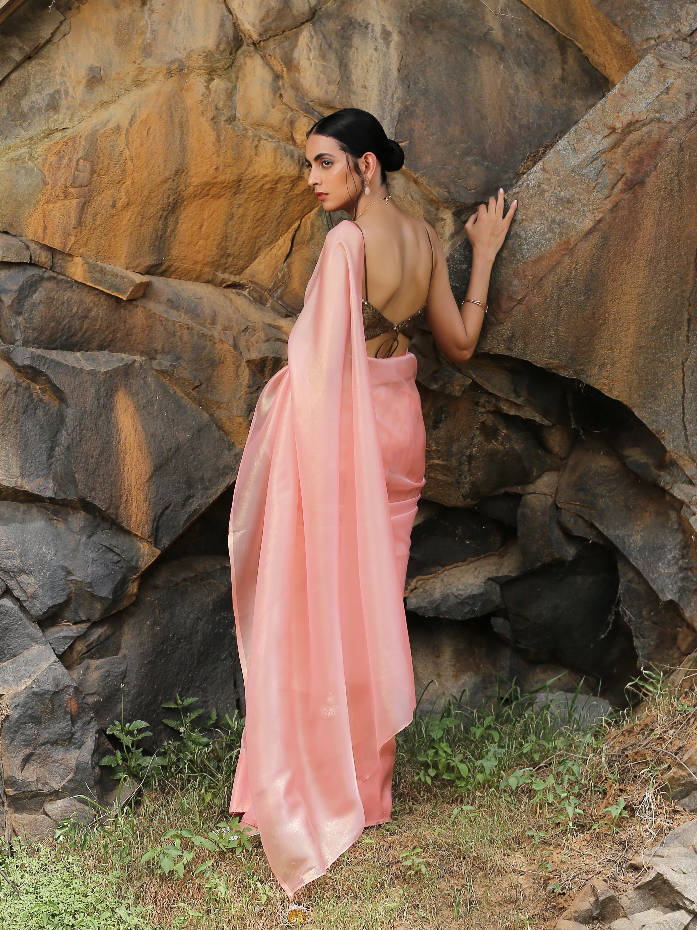 Rose Gold Saree with Pendants