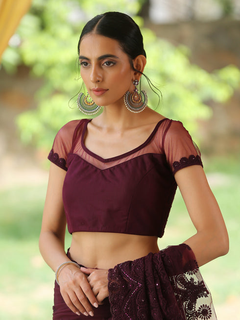 Blouse - Mulberry Wine Embroidered NET blouse