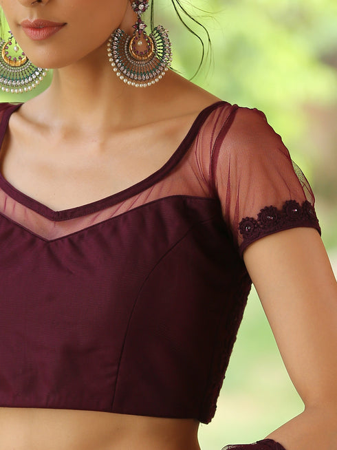 Blouse - Mulberry Wine Embroidered NET blouse