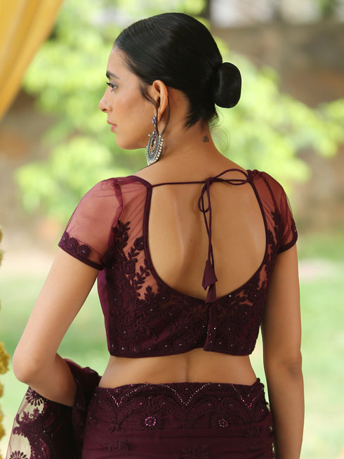 Blouse - Mulberry Wine Embroidered NET blouse