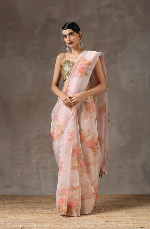 Rose Breeze Printed Organza Saree