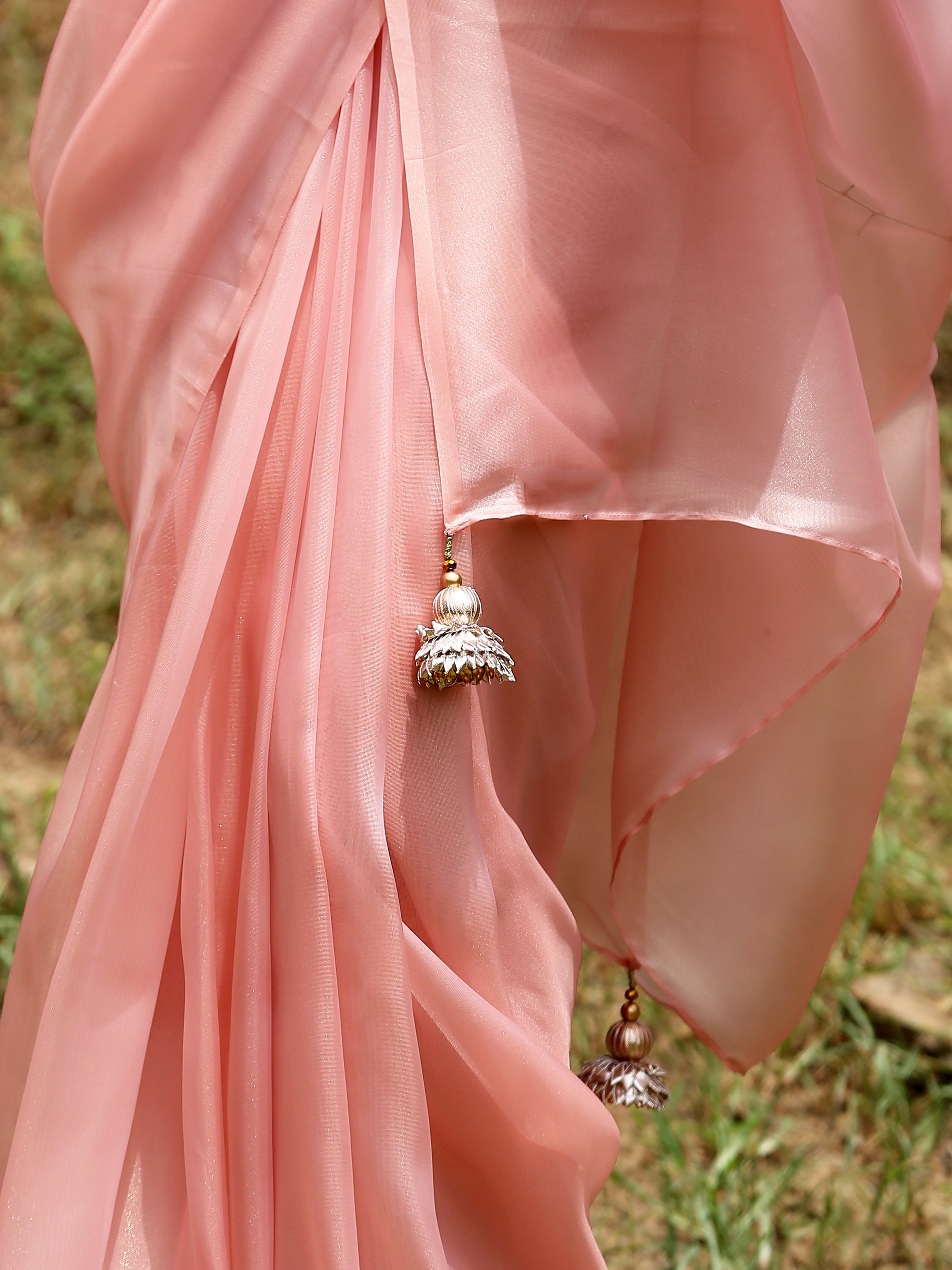 Rose Gold Saree with Pendants
