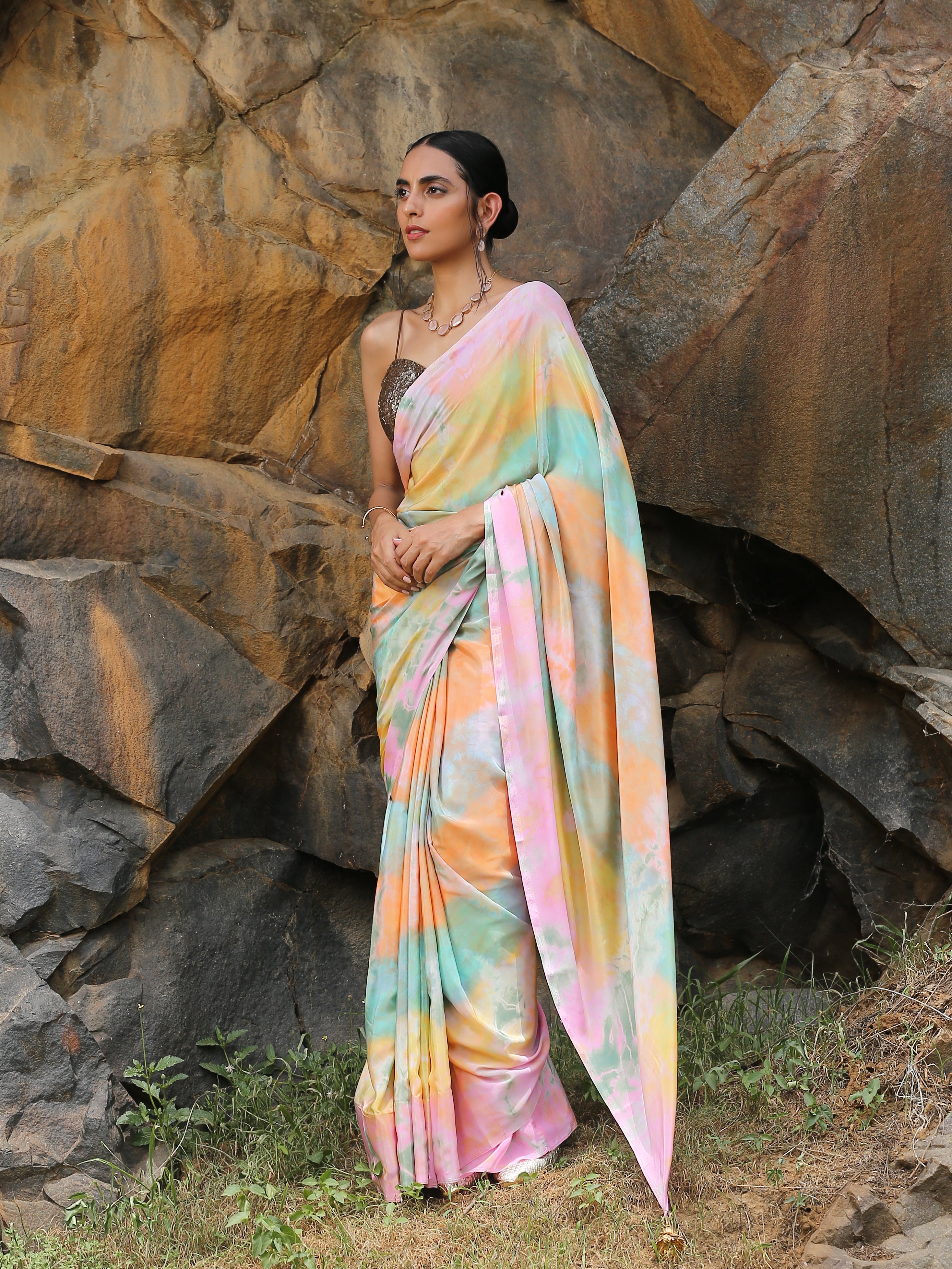 Splash of colour saree with hand made pendants — view 5