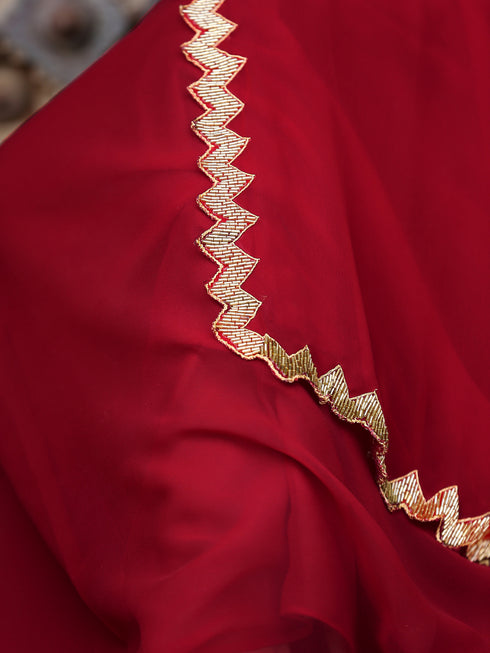 Regal Red Sequin Saree with Blouse Fabric
