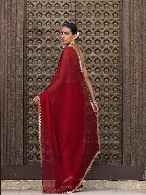 Regal Red Sequin Saree with Blouse Fabric