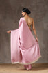 Blush Pink Satin Saree with Handmade Lace