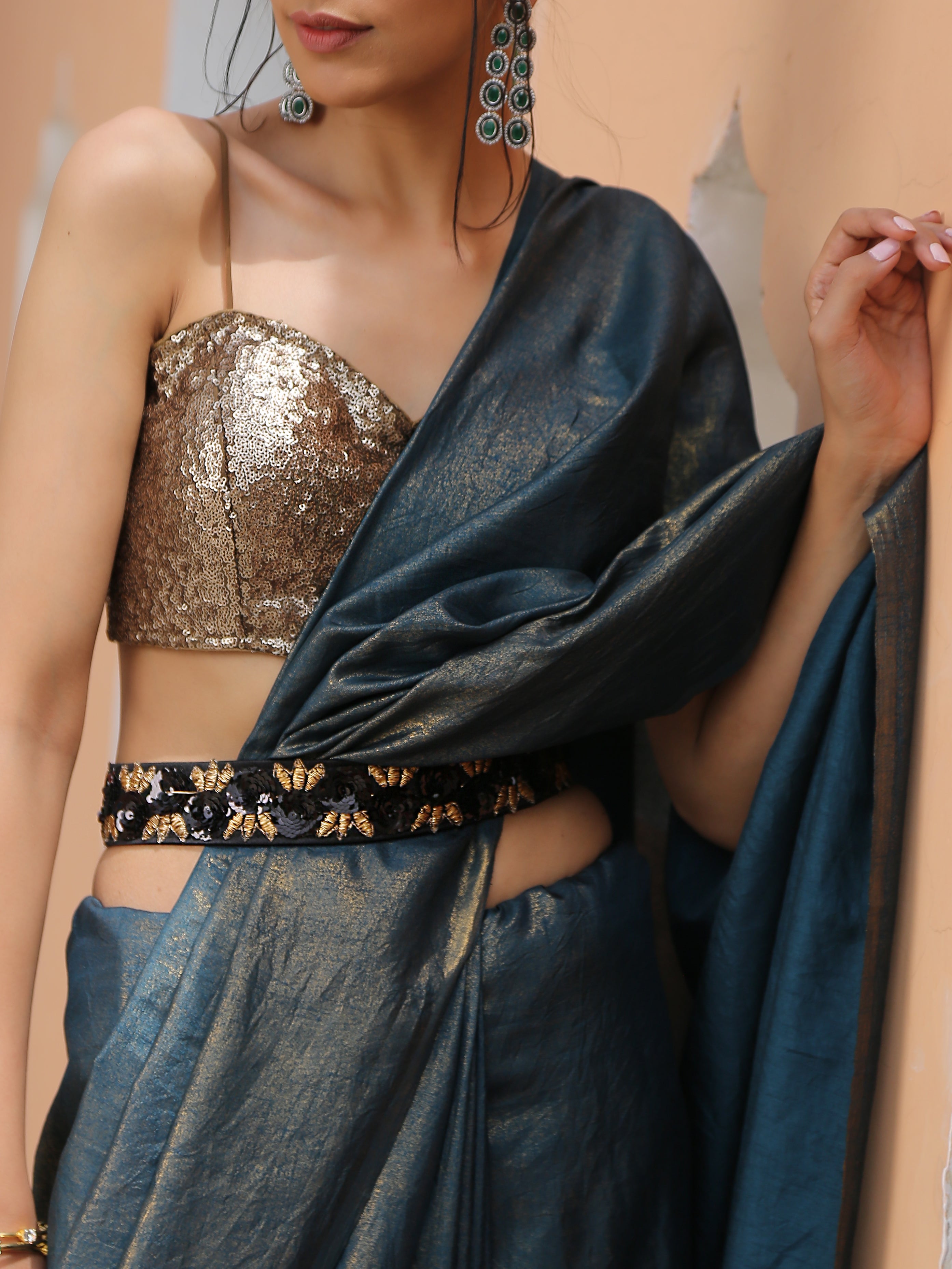 Kamakshi Gold Saree with Black Gold Lace