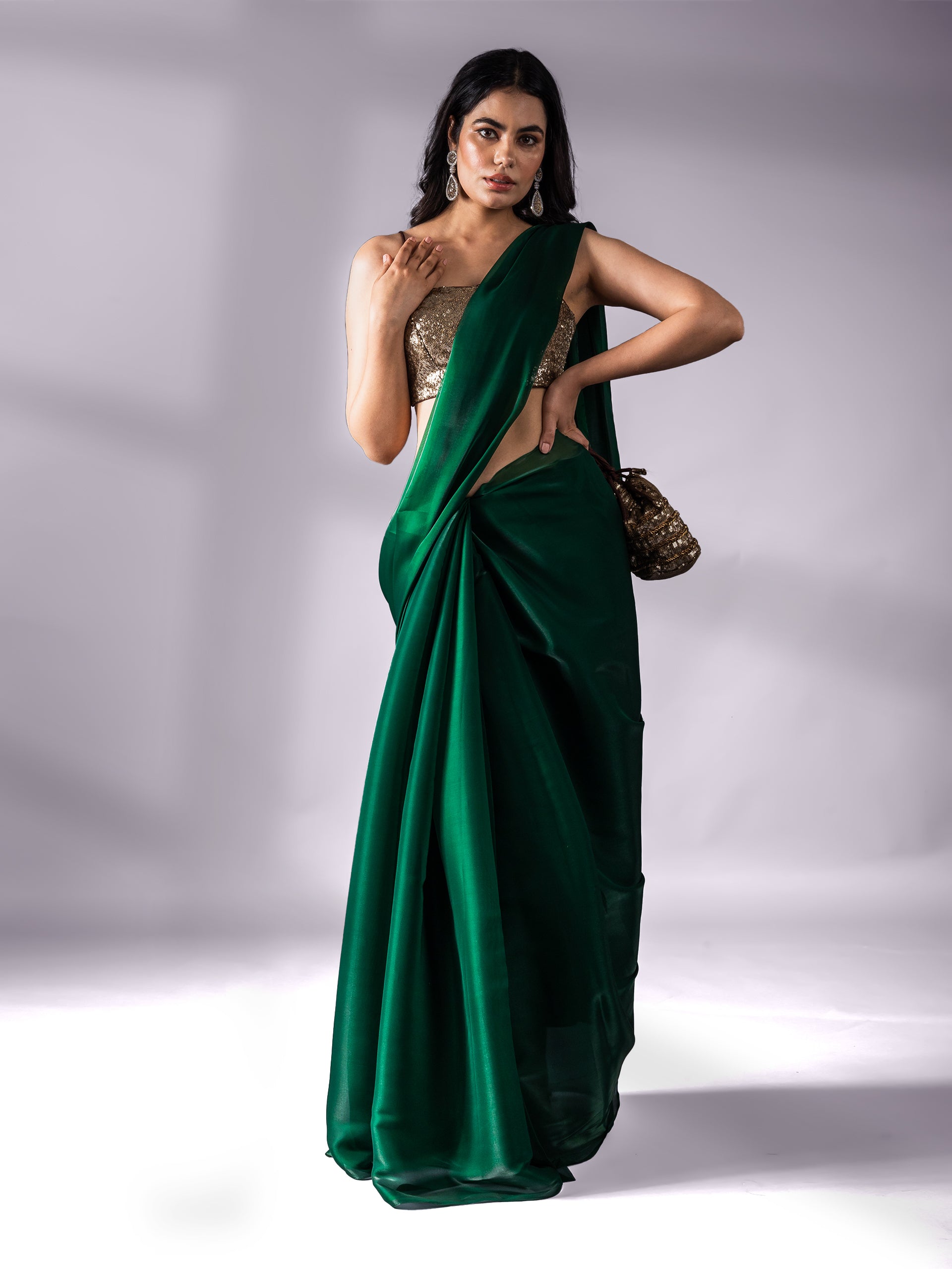 Metallic Emerald Green Saree