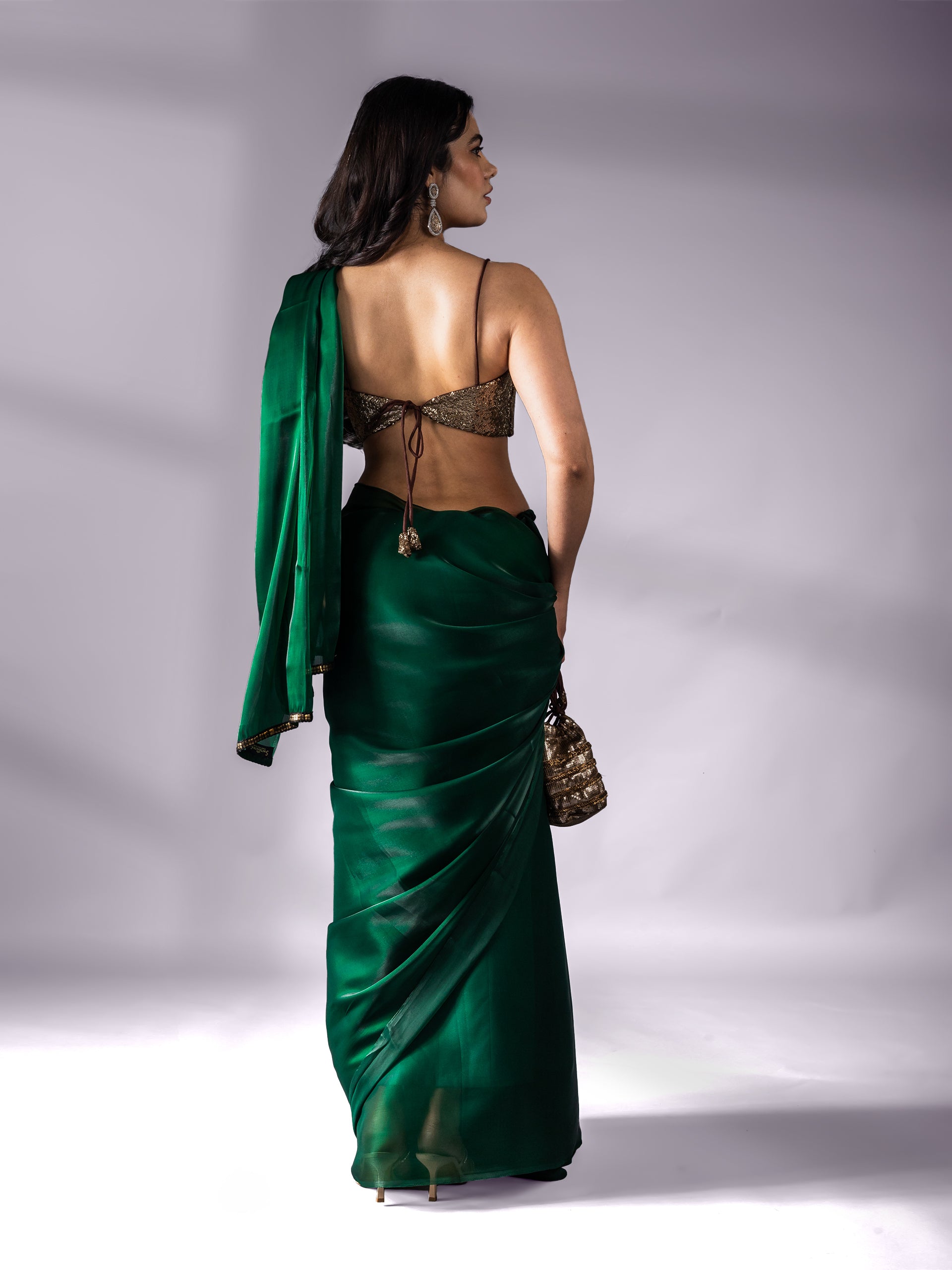 Metallic Emerald Green Saree