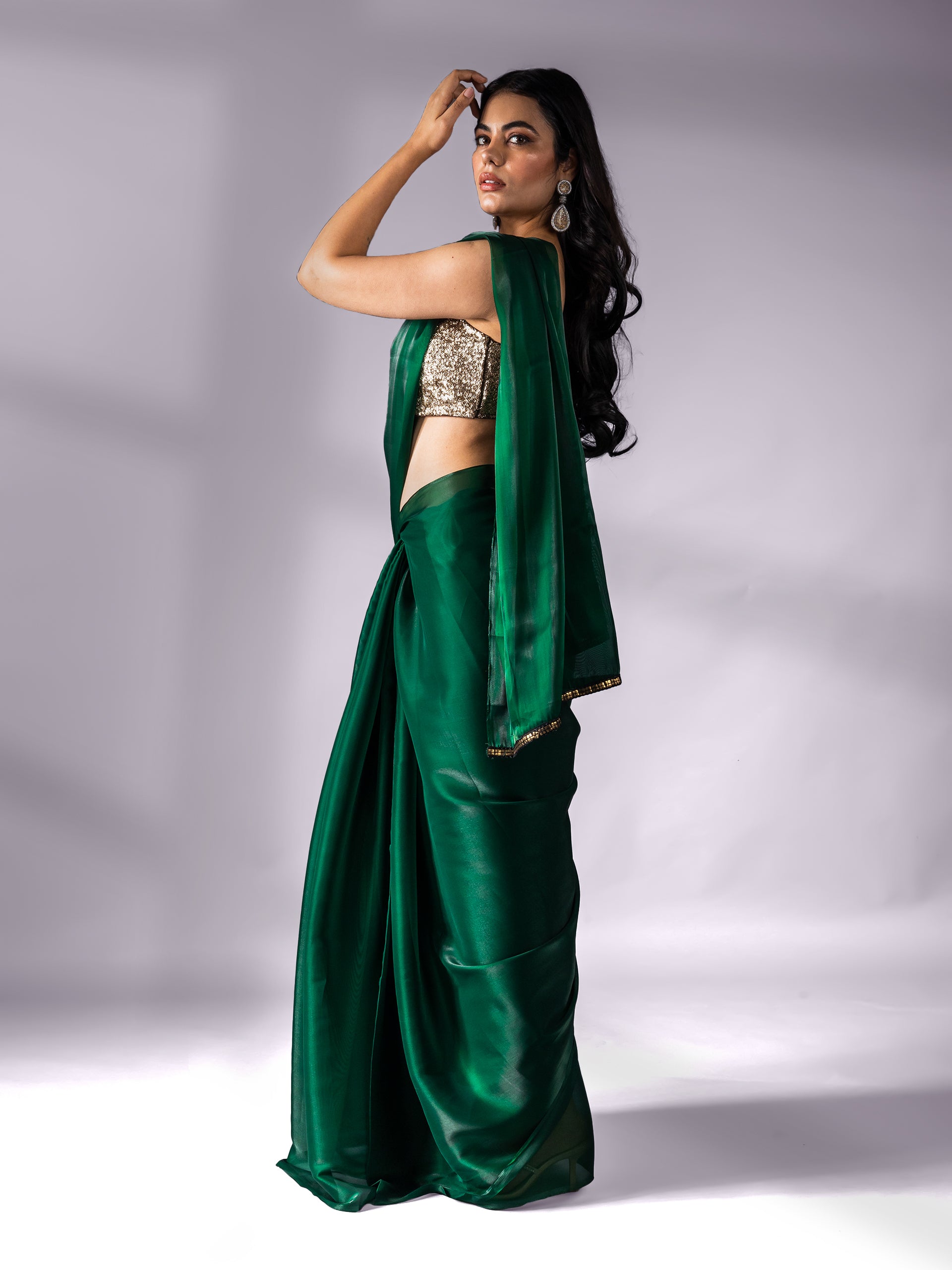 Metallic Emerald Green Saree