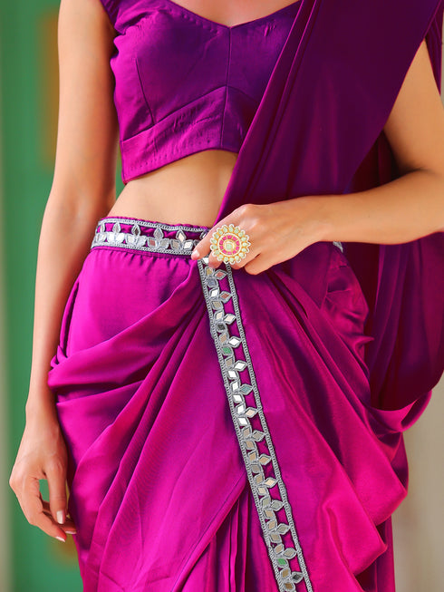 Wisteria Purple Pre-Draped Saree with Pocket