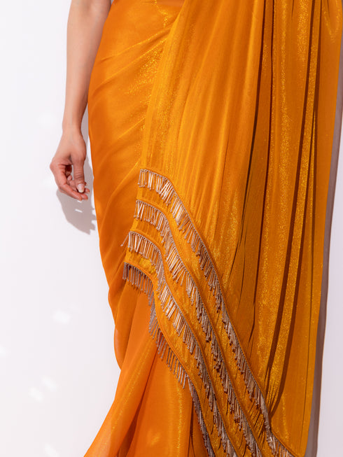 Yellow Shimmer & Shine Chiffon Saree with Lace