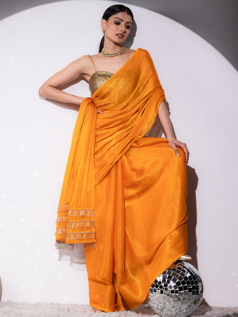 Yellow Shimmer & Shine Chiffon Saree with Lace