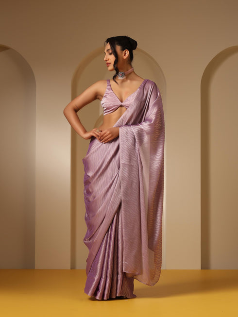 Lilac Tiger Satin Chiffon Saree with Self Blouse Fabric