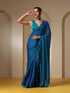 Blue Green Dual Shade Chiffon Saree with Self Blouse Fabric
