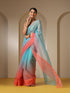 Tropical Pink and Blue Organza Ombre Saree