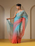 Tropical Pink and Blue Organza Ombre Saree