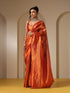Banarasi Red Orange Saree with Crushed Pallu and Blouse Fabric