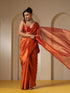Banarasi Red Orange Saree with Crushed Pallu and Blouse Fabric