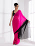 Fuchsia & Black Triangle Georgette Saree with Posh Black Blouse Fabric
