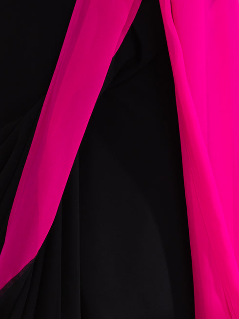 Black & Fuchsia Triangle Georgette Saree with Posh Black Blouse Fabric