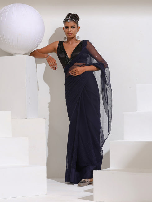 Diamonte Blue Chiffon Saree