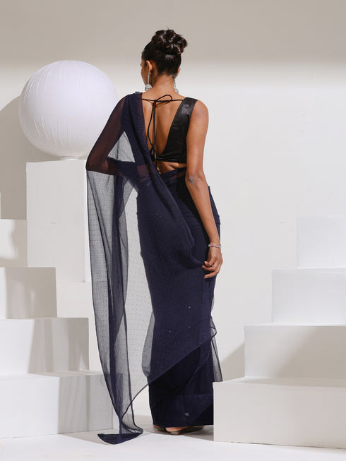 Diamonte Blue Chiffon Saree