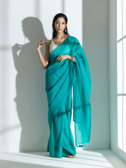 Topaz Super Soft Organza Saree with Pearl Leaves