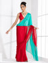 Red and Carribean Triangle Georgette Saree with Red Posh Blouse Fabric