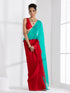 Red and Carribean Triangle Georgette Saree with Red Posh Blouse Fabric