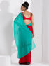 Red and Carribean Triangle Georgette Saree with Red Posh Blouse Fabric